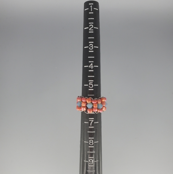 Red & Seagreen Swarovski Beaded Ring - Picture 10 of 10